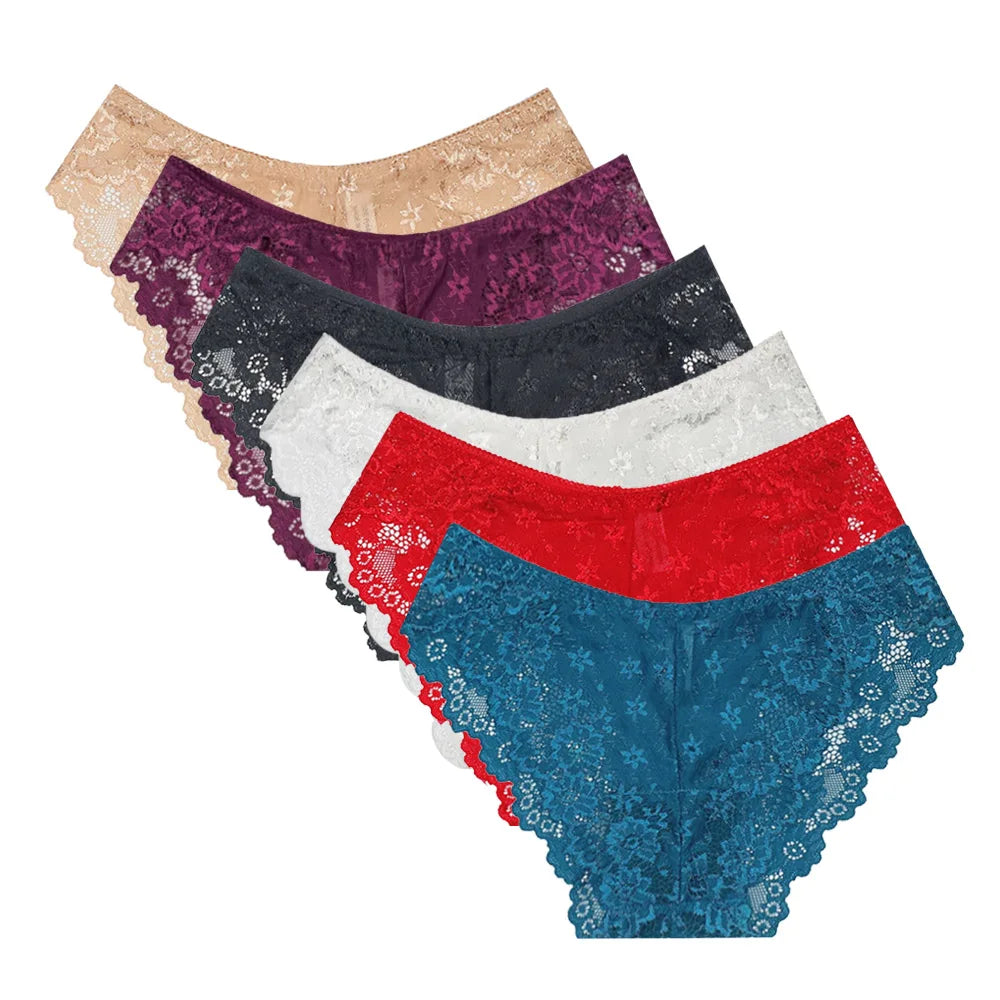 5 PCS/Set Mesh Briefs M-2XL Lace Panties Sexy Transparent Underwear Low Rise Panties Girls Intimates Lingeri - Matrix Studios