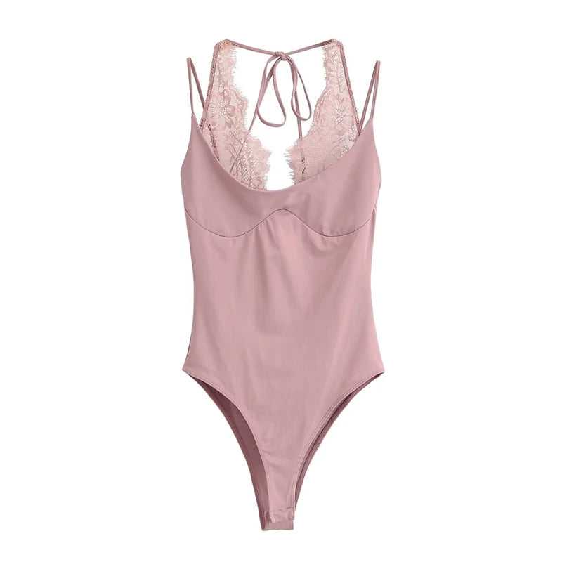Women's Sexy Nightclub Party Pink Jumpsuit, Spliced Lace Sleeveless Tight-Fitting Jumpsuit, 2026 Fashion Women's Slim Top - Matrix Studios