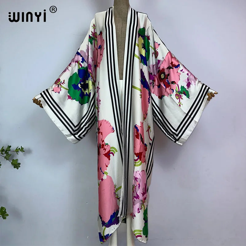 WINYI Kimono Summer New Print Boho Kaftans for Woman Cover-up Elegant Cardigan Sexy Holiday Maxi Beach Wear Swimsuit Party Dress - Matrix Studios