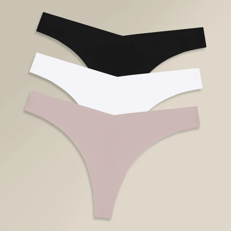 3PCS Women Ice Silk Seamless Thongs Underpants Sexy V-Waist Ultra-thin Panties Girls Low Rise Invisible G-string Lingerie XS-XL - Matrix Studios