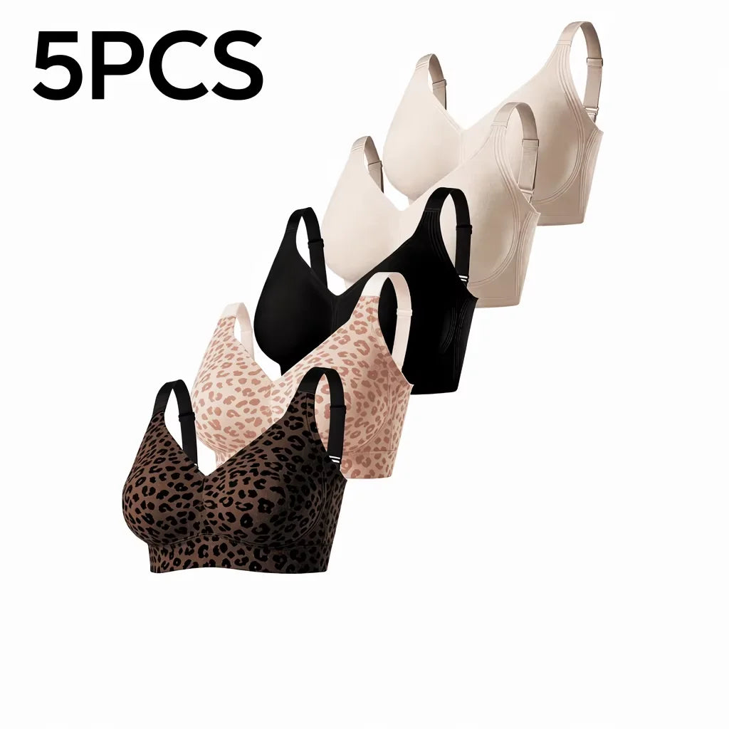 5Pcs Solid Color Seamless Wireless Bra, Full Coverage Push Up Bralette Anti-Sagging Breathable Soft Thin Cup With Adjustable Straps For Sports Yoga Daily Wear - Matrix Studios