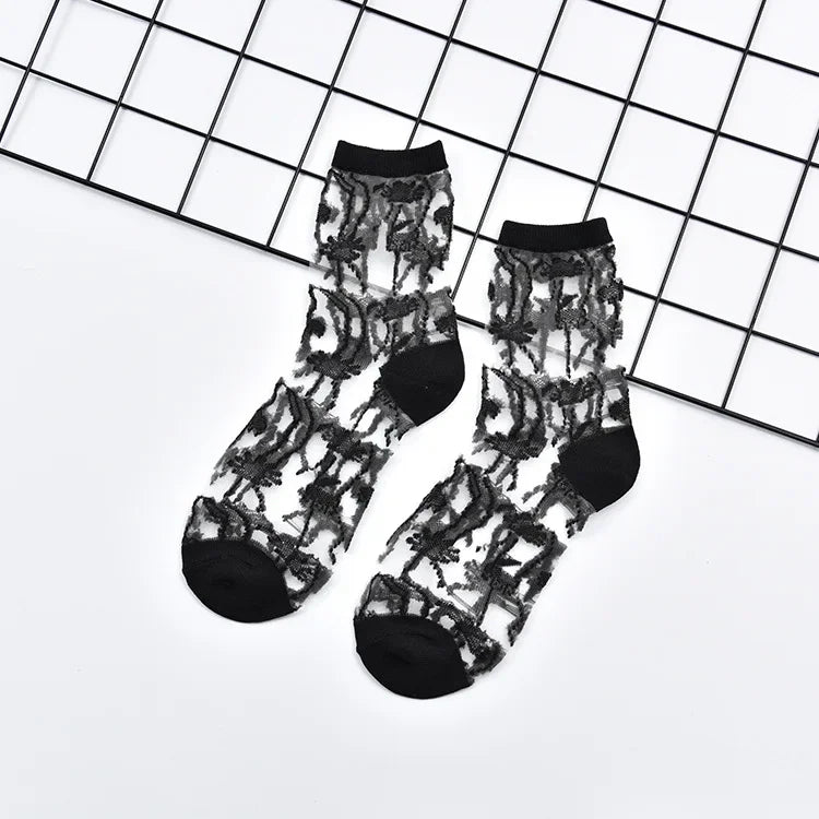 Summer Lace Mesh Transparent Women Socks Ultra-thin Breathable Women Girls Short Socks Harajuku Vintage Streetwear Crew Socks - Matrix Studios