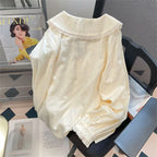Japanese Style Cute Peter Pan Collar Shirt Women Sweet Lace Spliced Long Sleeved Blouses Woman All-Match Loose Buttons Shirts - Matrix-studios.com
