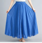 28-Color Mori Girl Literary Cotton Linen Dress Elastic Waist A-line Expansion Skirt Solid Color Ethnic Style Women Long Skirts - Matrix-studios.com