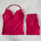 No Logo 2Pcs Gym Set Women Backless Tank Tops High Waist Scrunch Seamless Shorts Gym Suit Fitness Clothes Activewear Workout Set - Matrix-studios.com