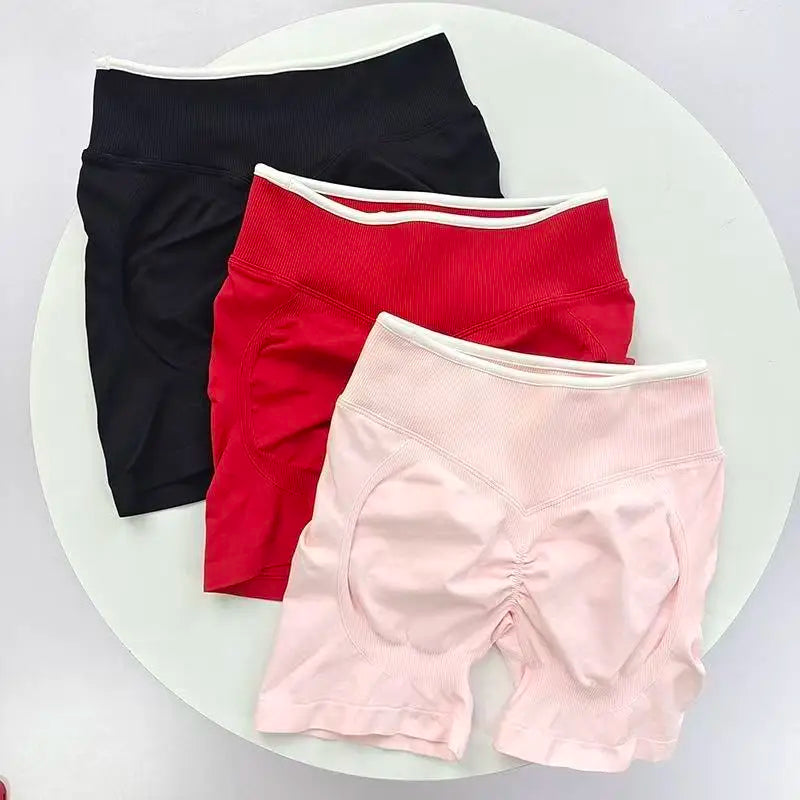 Sexy Seamless Color Blocked Yoga Shorts, Tight Fitting Peach Hip Lifting Sports, Women's Outdoor Running And Fitness Pants - Matrix Studios