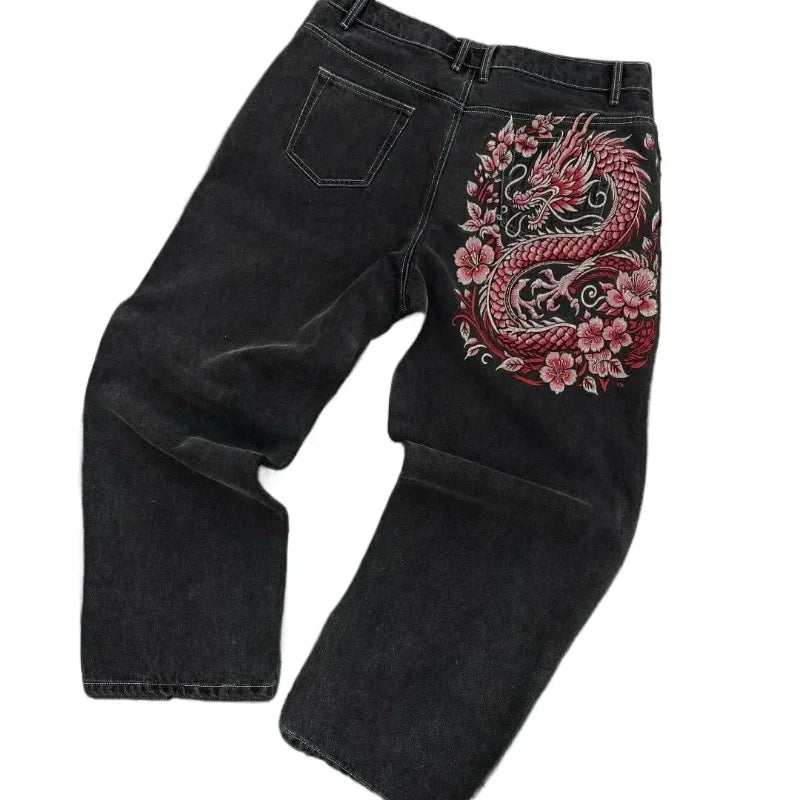 American Trend Retro Gothic Embroidery Graphics Washed Baggy Jeans Women's Y2K New Harajuku Hip-Hop Punk Rock Couple Street Wear - Matrix Studios