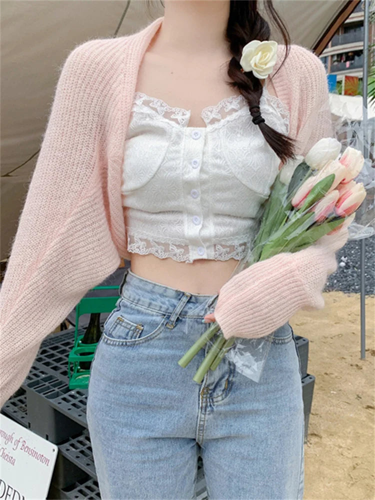 Women's Open Front Bolero Shrug Knit Cropped Tops Long Sleeve Cardigan Sweater Spring Fall Knitwear Cover-up Outerwear - Matrix Studios