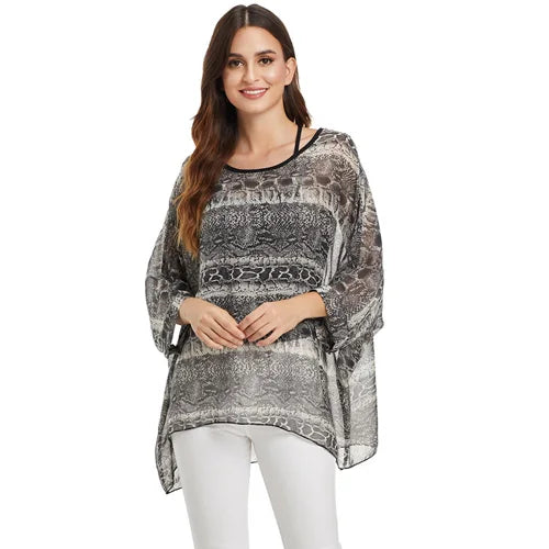 BHflutter White Blouse Shirt Women Fashion Batwing Casual Summer Tops Tees Ladies Print Chiffon Blouses Streetwear Plus Size - Matrix-studios.com