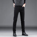 Spring Autumn New Men's Pure Black Slim Jeans Elastic Straight Pants Business Fashion Leisure Korean Vintage Denim Pants Male - Matrix Studios