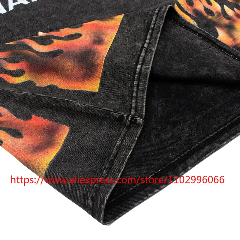 Y2K Gothic Skull Flame Graphic Tee Satoshi Nakamoto Letter Print Oversized Washed Black Men Casual Street T-Shirts - Matrix-studios.com