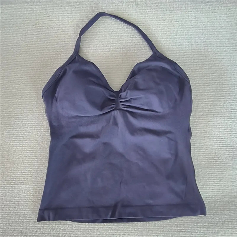 HBC Sexy V Neck Gym Tank Top Longline Strappy Vest Women Seamless Sports Running Tank Top Slim Fit Yoga Padded Workout - Matrix-studios.com