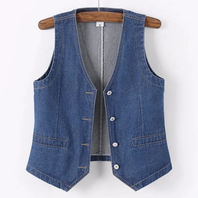 Women Vintage Denim Waistcoat Jacket 2026 Spring New Female Short Slim Sleeveless Coat Vest 6XL Single Breasted Solid Casual Top - Matrix Studios