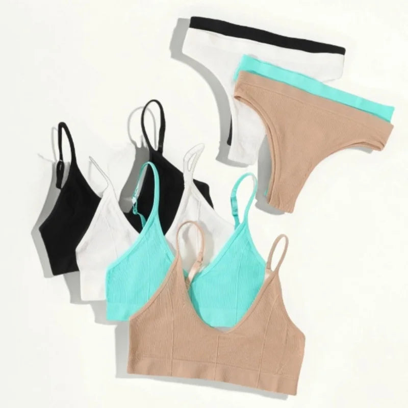 Women Seamless Bra Set Push Up Bras V-neck Tops High Rise Briefs Seamless Underwear Wire Free Brassiere Sexy Lingerie Set - Matrix-studios.com