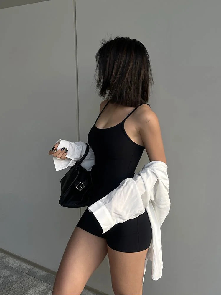 Solid Backless Tank Bodysuit Sexy Hot Camisole Top Jumpsuit Women's Bodycon Summer Black Sleeveless Slim Rompers Y2k Clothing - Matrix-studios.com