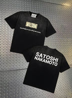 Summer White Ink Direct Spray Satoshi Tshirt Graffiti Dollar Print Letter Logo Cotton Round Neck Short Sleeve Top Tees Men Women - Matrix-studios.com