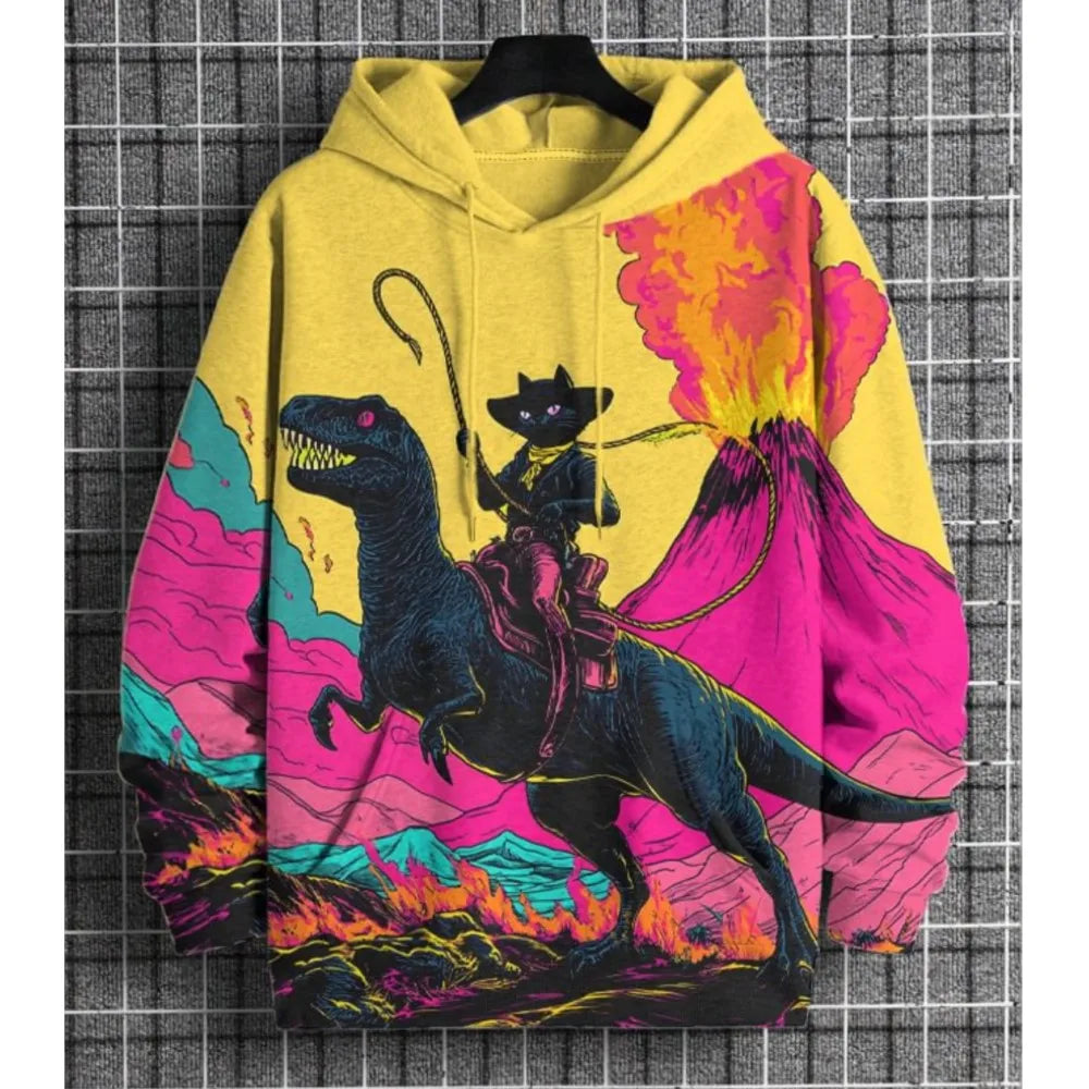 2026 Men's Hoodies Funny Cat Dinosaur UFO Art 3D Printed Cartoon Sweatshirt Men Women Tracksuit Oversized Casual Street Y2k Coat - Matrix Studios