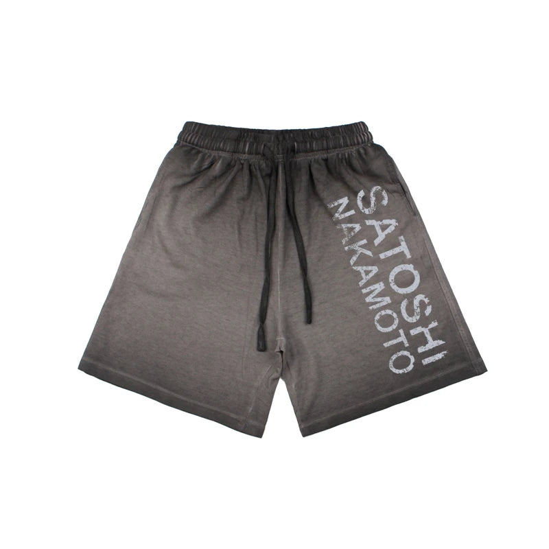 High Street Satoshi Nakamoto T Shirt Classic Retro Letter Wash Distressed Print Shorts Men Women Same Style Shirts Short -pants - Matrix-studios.com