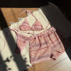Sexy Knitted Striped Halter Tie Bikinis Sets Three Pieces with Shorts Swimsuits Beachwear Bathing Suit Swimwear Biquini Tankini - Matrix-studios.com