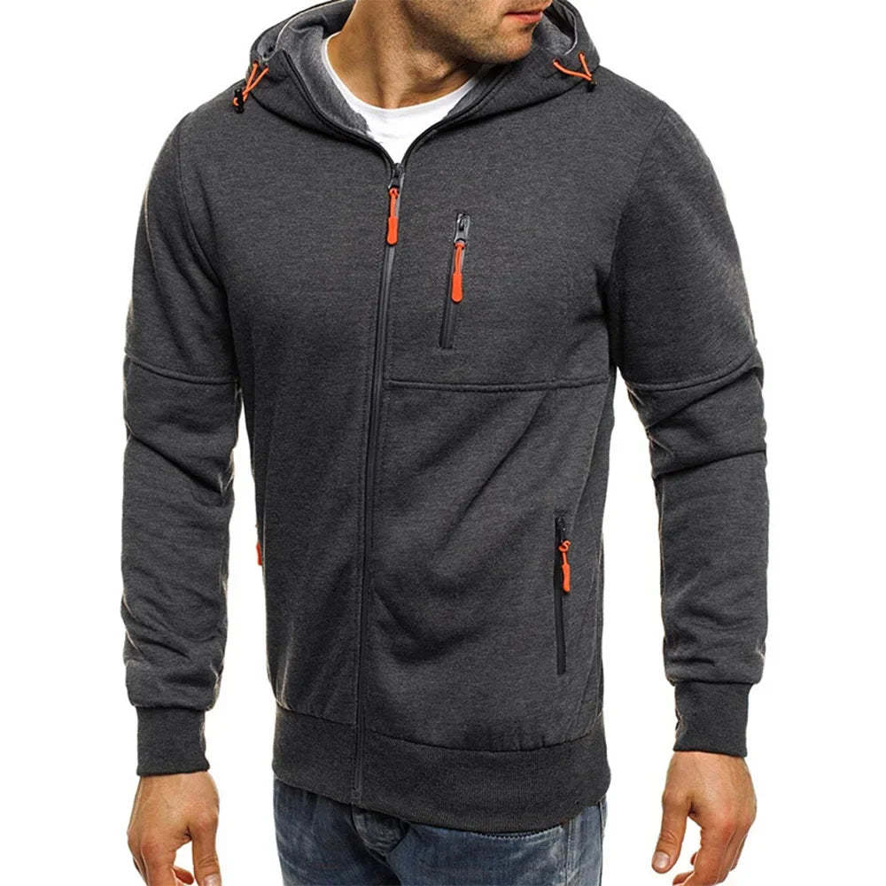 Solid color men's hooded jacket Casual long-sleeved hoodie Zipper Gym sports hoodie Spring Fall - Matrix Studios