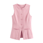 MUJER 2025 White Sleeveless Vest Women Button Summer Vests for Women Jacket Pink Vest Top Women Streetwear Women's Tailored Vest - Matrix Studios