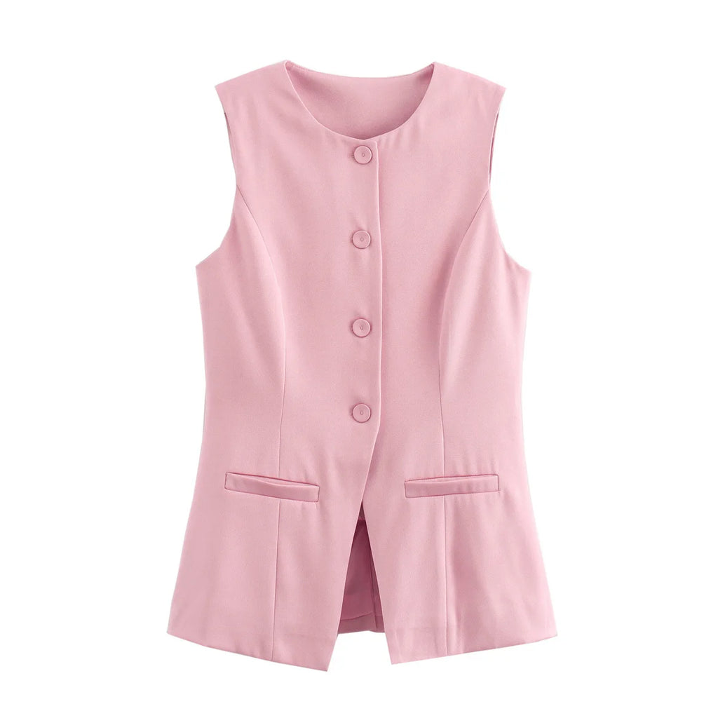 MUJER 2025 White Sleeveless Vest Women Button Summer Vests for Women Jacket Pink Vest Top Women Streetwear Women's Tailored Vest - Matrix Studios