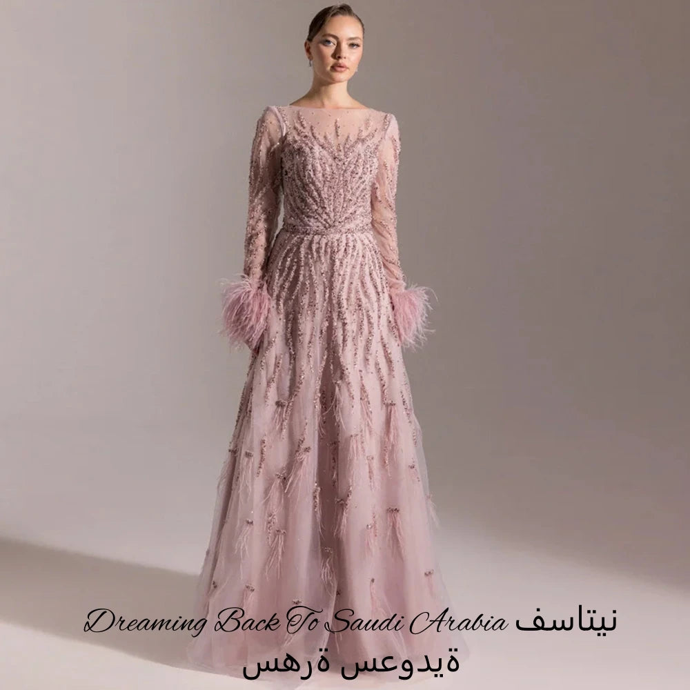 Exquisite Beading Feathers Customized Vestido De Festa High Quality Organza Evening Dress Elegant A-Line Satin Homecoming Dress - Matrix Studios