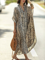 Bohemian Print Beach Cover-Up | Button-Front Shirt-Style Kaftan Robe – Perfect for Bikini Resort Vacations - Matrix Studios