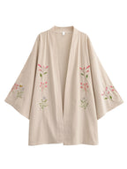 Vintage Chic Women Flowers and Bees Embroidery Bat Sleeve Beach Bohemian Kimono Dress Ladies V Neck Summer Boho Bikini Cover-ups - Matrix Studios
