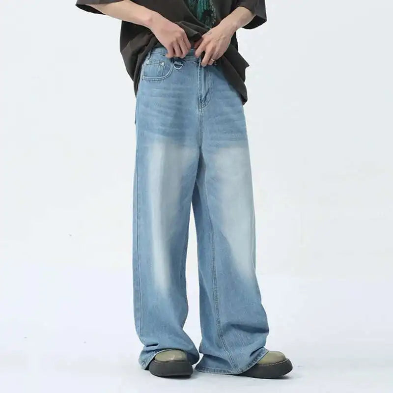 IEFB Vintage Camouflage Men's Jeans Fashion Washed Casual Wide Leg Denim Pants Autumn Winter Loose Male Trousers Old Blue 9C354 - Matrix Studios