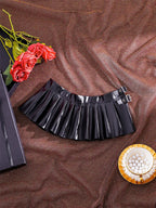 Sexy PU Leather Pleated Skirt Women Solid Basic Mini Skirt Low Waist Skirt Female Nightwear Micro Bikini Skirts Nightclub Skirts - Matrix-studios.com