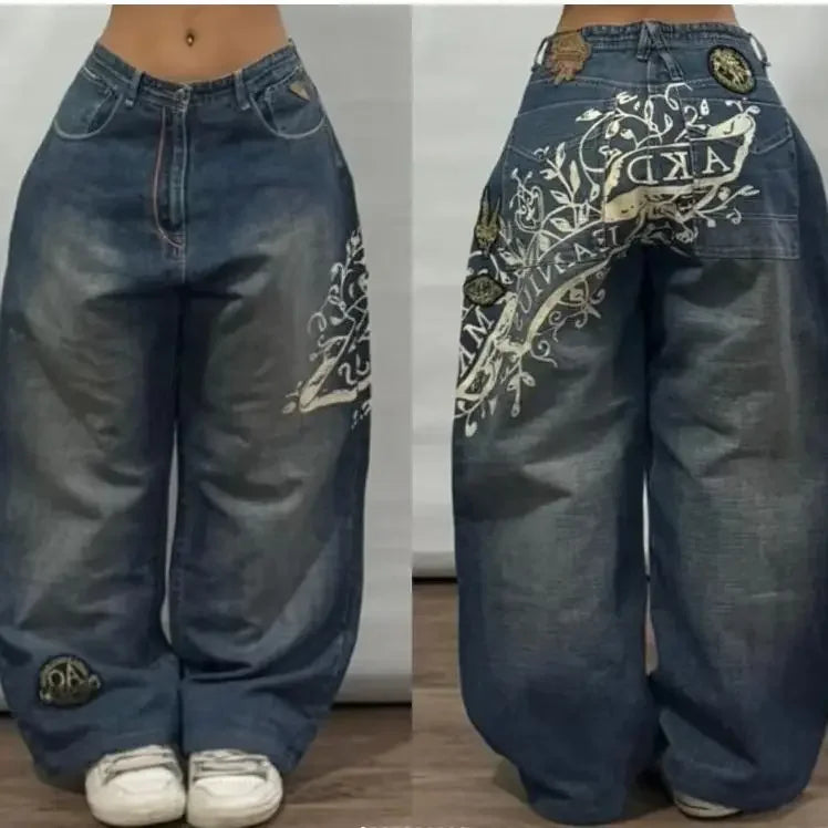 Y2K Hip-hop Stitching Fashion Joker Retro Jeans Female Korean Casual Simple Dress Essential Wide-leg Pants Loose  Joker Overalls - Matrix-studios.com