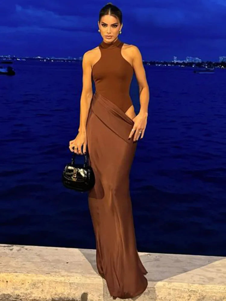 JULISSA MO Satin Sexy Hollow Out Women Maxi Dress Black Sleeveless High Waist Dress Female Autumn Skinny Elegant Party Clubwear - Matrix-studios.com