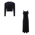 2024 Autumn Women Solid Color New Sleeveless Dress Single-breasted Long-sleeved Cardigan And Long Robes Female Casual Clothes - Matrix-studios.com