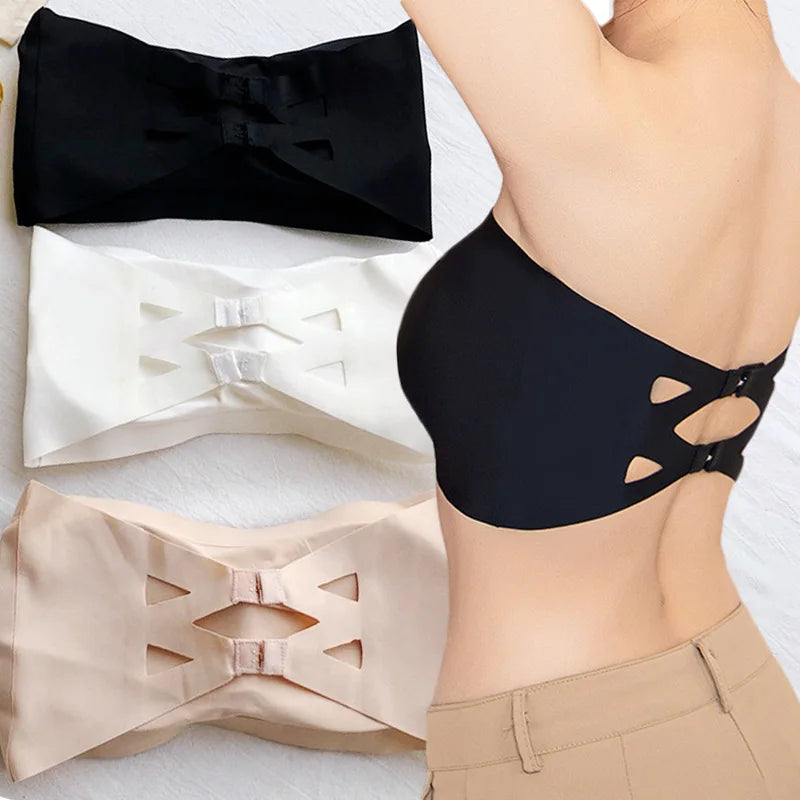 Ice Silk Strapless Bra Girls Seamless Crop Tube Top Bralette for Women Sexy Soft Bras Large Size Bustier Tops Summer Underwear - Matrix Studios