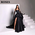 ROSES A Line Black Prom Dresses Sweetheart Stain Party Dresses Pleat Side Split robes du soir Sleeveless Wedding Darty Dresses - Matrix Studios