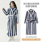 2025 New Autumn/Winter Women's Sleepwear Thick Velvet Warm Robe Couple Coral Velvet Striped Lengthed Home Clothes Bathrobe - Matrix-studios.com