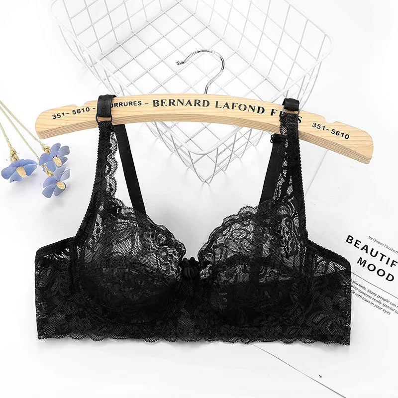 Plus Size Lace Ultra-thin Push Up Bra Women Sexy Hollow Out Lingerie Lady Lace Transparent Underwear Female Embroidery Solid Bra - Matrix Studios
