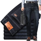 2026 New Men's Stretch Regular Fit Jeans Business Casual Classic Style Fashion Denim Trousers Male Black Blue Gray Pants - Matrix Studios