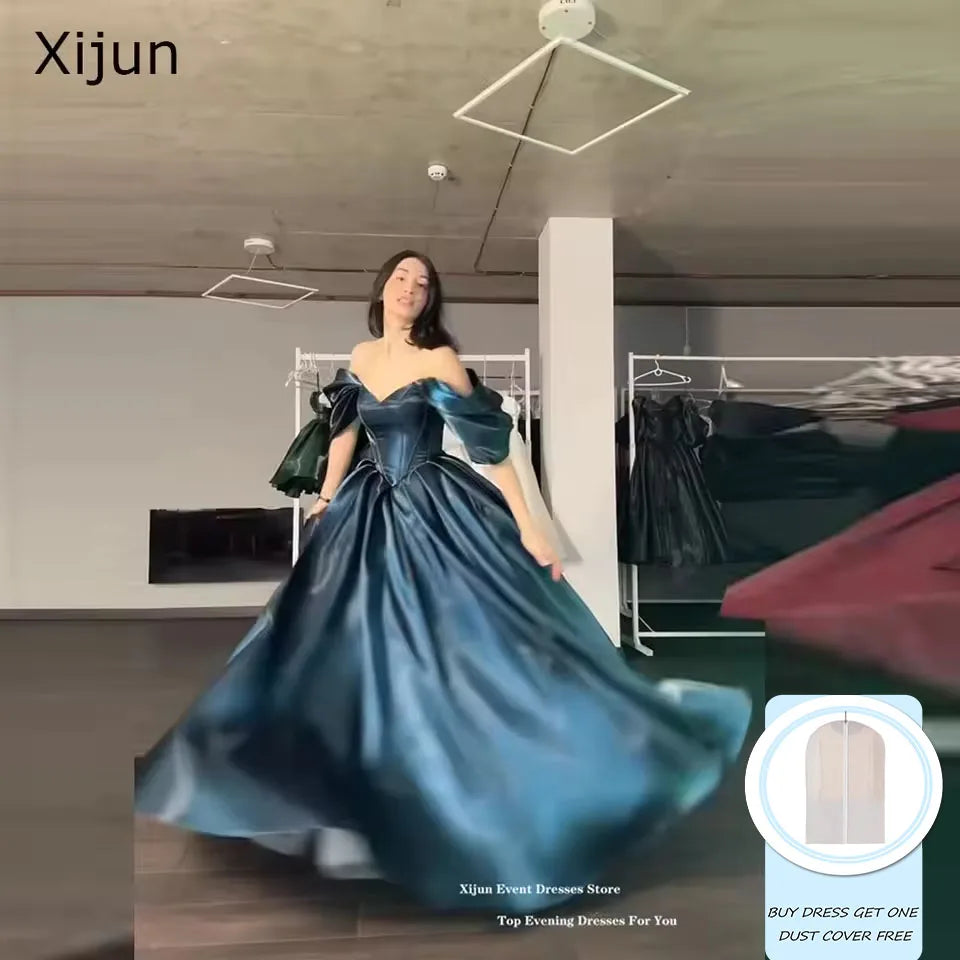 Xijun Modern Turquoise Evening Dresses Off The Shoulder A-Line Formal Prom Dresses Shiny Long Birthday Party Gowns Customized - Matrix-studios.com