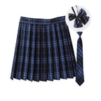 Women Summer Plaid Pleated Skirt With Necktie Bowtie Korean Jk Skirt Uniform Japanese School Preppy A Line Mini Skirts - Matrix-studios.com