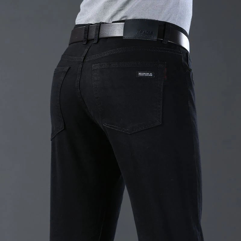 Men's classic high-end fashion versatile jeans, soft and slightly elastic black business denim pants, stylish upper body - Matrix Studios