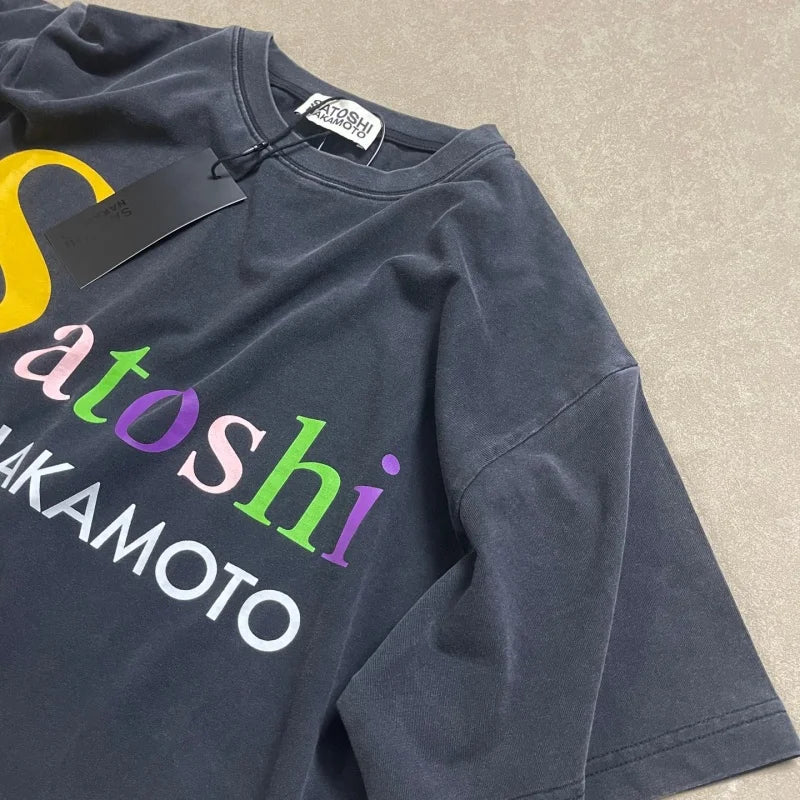 Color Code Bar Text Men T Shirt Satoshi Nakamoto Washed Black Oversized Double Print Tee - Matrix-studios.com