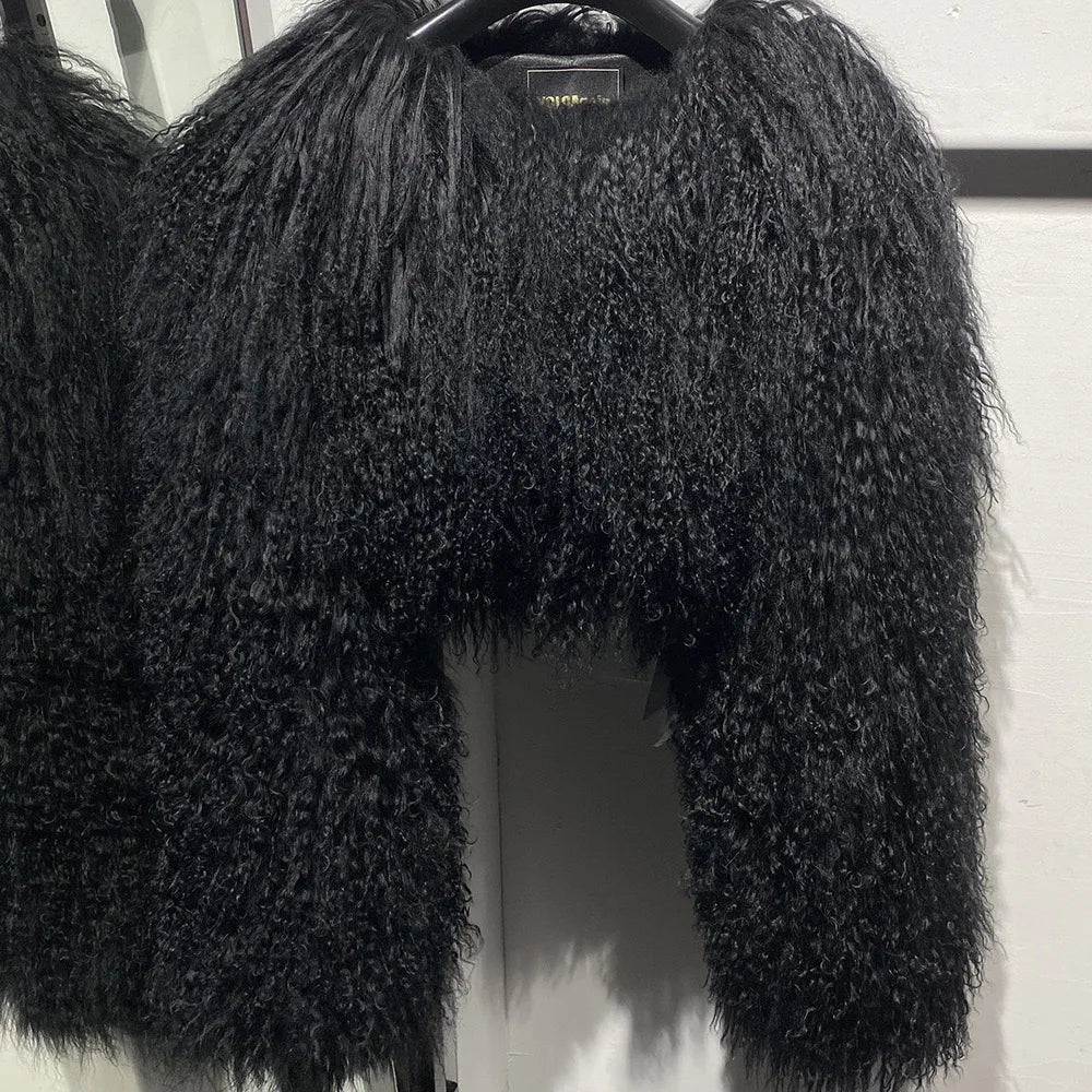 Short Genuine Fur Coat Mongolia Sheep Fur Long Sleeves Women's Warm Jacket - Matrix Studios