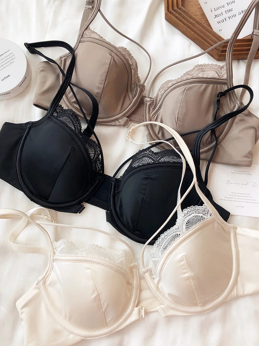 Sexy Hollow Front Buckle Bra Women Underwear Set French Lace Thin Cup Bralette Comfort Gather Push Up Bra and Panties Lingerie - Matrix-studios.com