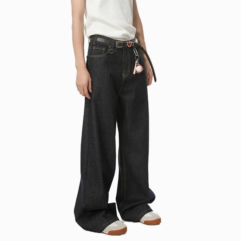 IEFB Men's Straight Denim Pants New Cleanfit Solid Color Korean Version Wide Leg Versatile Casual Jeans Trend New Autumn  9C1519 - Matrix Studios