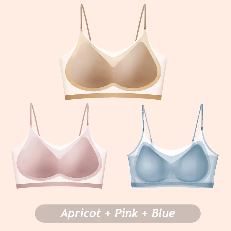3PCS Ultra-Thin Breathable Ice Silk Bras Women's Seamless Back Halter Vest Wrap Bras Chest Gather Together Light Breathable Tops - Matrix Studios