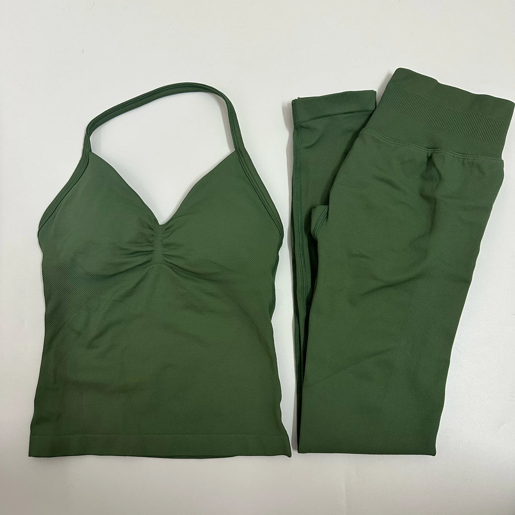 2 Pieces Set Yoga Leggings Set Women Backless Tank Tops High Waist Scrunch Gym Suit Fitness Clothes Outfit Yoga Set - Matrix-studios.com