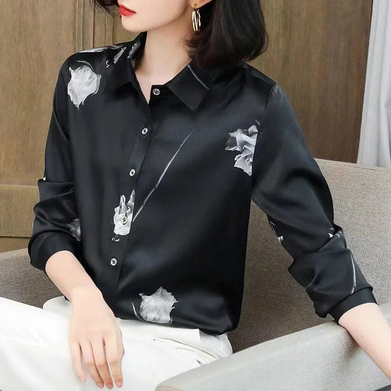 Woman Spring Autumn Style Blouses Shirts Lady Casual Long Sleeve Turn-down Collar Flower Printed Blusas Tops DF4851 - Matrix-studios.com
