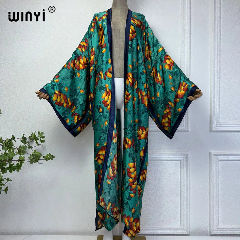 WINYI Summer Bohemian Kimono Beach Cover-Up Swim Suit Elegant African Women Boho Cardigan Sexy Holiday Long Sleeve Beach Dress - Matrix Studios